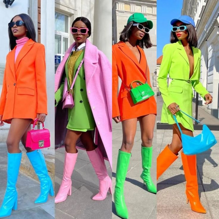 Neon Color Block Outfit, Vibrant Color Outfit, Bright Colour Outfit, Complementary Colors Fashion, Ropa Color Neon, Fall Fashion Edgy, Outfit Ideas Red, Colorful Outfit Ideas, Outfit Ideas Work