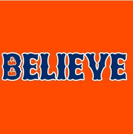 the word believe is written in blue and orange on an orange background with white lettering