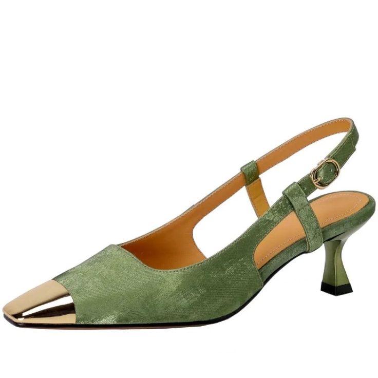 TSS88 Women's Casual Shoes - Leather Sandals - Dress High Heels - Touchy Style Casual Green Slip-on Heels, Green Flat Heel Slip-ons For Summer, Green Casual Flat Heel Slip-ons, Casual Green Heels With 4-inch Heel, Green Ankle-strap Slingback Sandals For Party, Modern Sandals, Dress Sandals, Casual Shoes Women, Leather Sandals