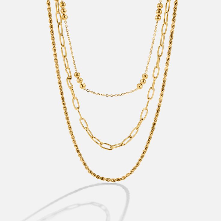 Made with waterproof stainless steel, you never need to worry about fading or tarnishing jewelry ever again. Waterproof & tarnish-free Stainless steel 18k gold plated Length: 15.75in/17.71in/19.68in (+ 1.97in adjustable) Hypoallergenic, lead & nickel free If you aren't in LOVE with your purchase, please let us know within 30 days of receiving your item, and you'll receive a stress-free refund. Multi Layered Necklace, Multi Layer Necklace, Free Earrings, Layered Necklace, Free Jewelry, Multi Layering, Ring Necklace, Buying Gifts, Layered Necklaces