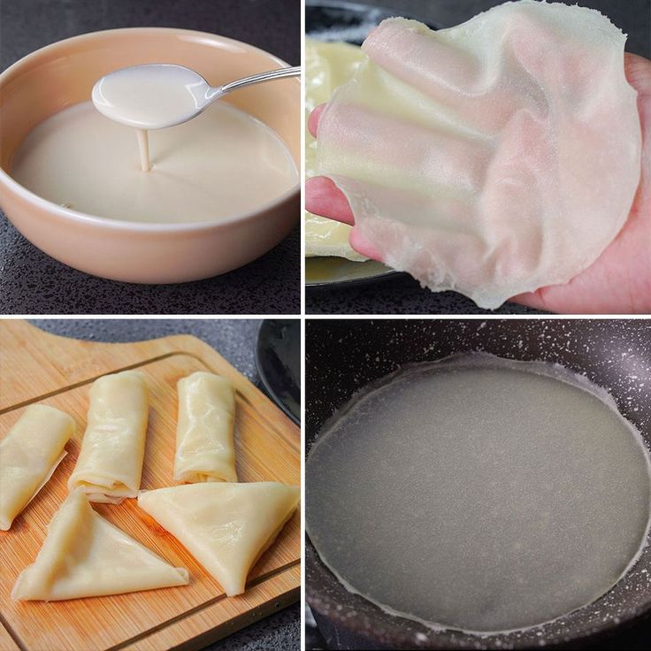 four pictures showing different stages of making dumplings