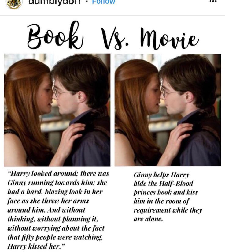 an image of a man kissing a woman in front of a movie poster with the caption book vs movie