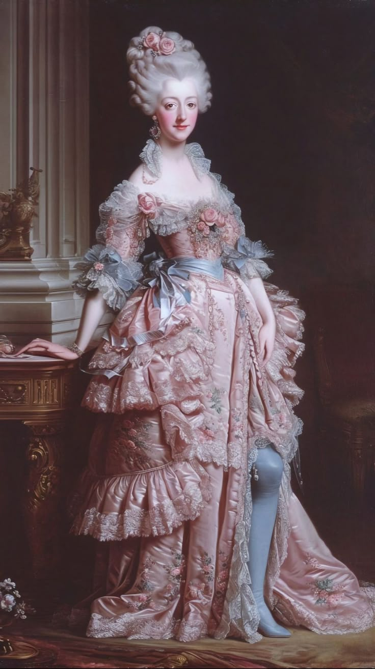 Marie Antoinette Dress Aesthetic, Marie Antoinette Fashion 18th Century, Rococo Marie Antoinette, Rococo Fashion 18th Century, Rococo Aesthetic Fashion, Marie Antoinette Painting, Historical Collage, Small Kitchen Decoration Ideas, Mary Antoinette