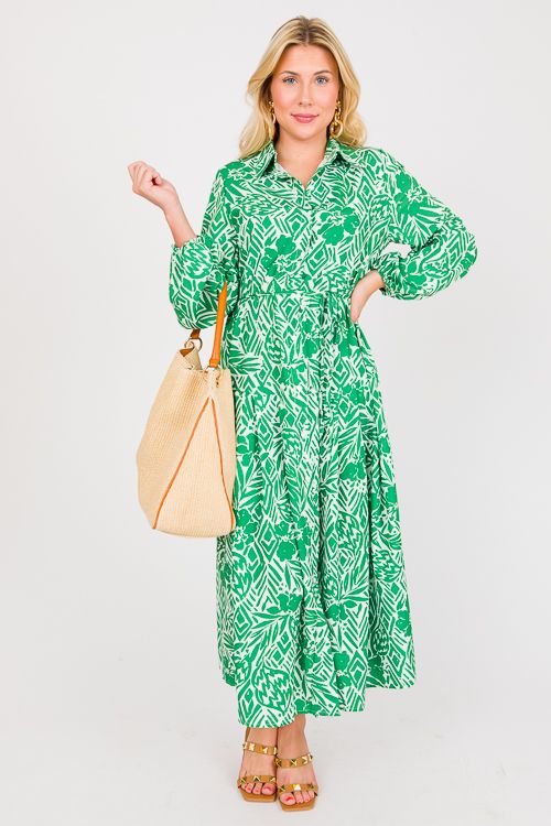 Tie Belted Floral Midi, Green - New Arrivals - The Blue Door Boutique Spring Belted Dress With Tie Fastening For Daywear, Spring Belted Dress With Tie Waist For Day Out, Spring Casual Belted Dress With Tie Fastening, Spring Midi-length Belted Dress With Tie Fastening, Chic Spring Maxi Dress With Belted Cuffs, Spring Button-up Dresses With Tie Fastening, Vacation Midi Length Belted Shirt Dress, Casual Belted Vacation Shirt Dress, Casual Belted Shirt Dress For Vacation