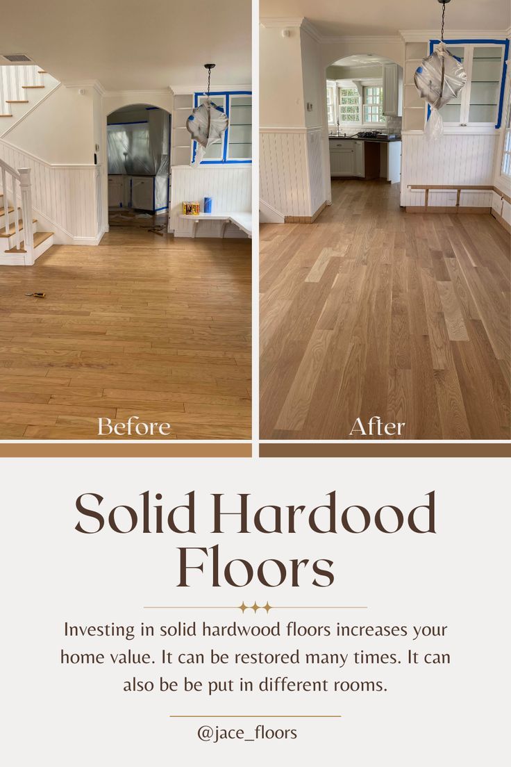 There are many benefits to installing solid hardwood floors in your home. The floors increase your home value. After a few years, you can refinish and restore them to change their color or just rejuvenate them. It can be used all throughout the house. Hardwood floors can fit in any home. What about yours? Restain Hardwood Floors Before And After, Before And After Hardwood Floor Refinish, Refurbish Wood Floors, Restored Hardwood Floors, Flooring Before And After, Refinished Floors Before And After, 2024 Hardwood Floor Trends, Hardwood Floors Colors 2023, Refinished Hardwood Floors Before After