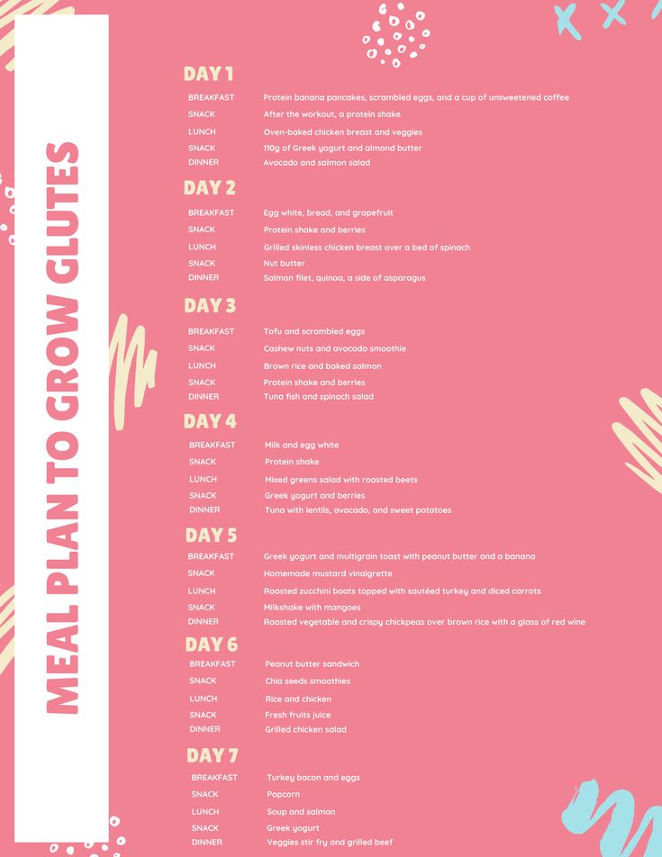 a pink menu with white lettering on it