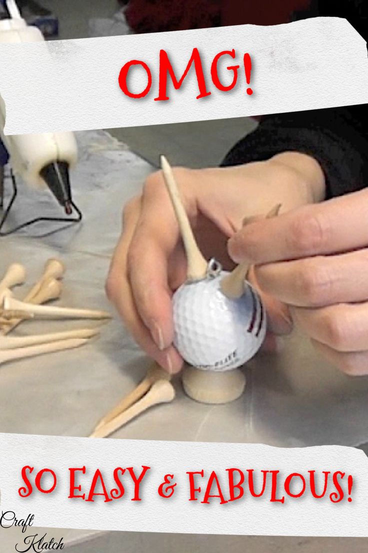 golfball and golf tees Golf Tee Christmas Ornaments, Crafts Using Golf Balls, Diy Golf Ball Crafts, Golf Tee Crafts Diy, Golf Tees Crafts, Golf Club Crafts Diy, Golf Crafts Diy, Crafts With Golf Balls, Golf Balls Crafts Ideas