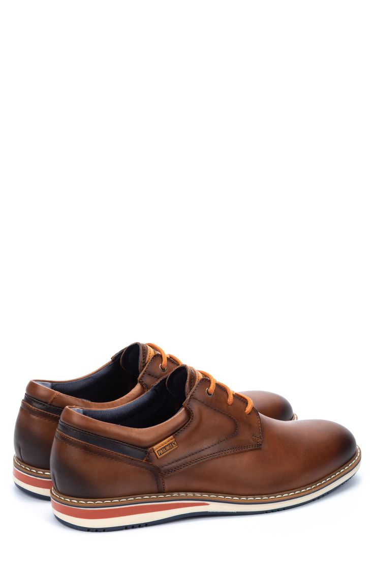 Contrasting laces elevate the look of this smooth leather derby designed for comfort. Lace-up style Leather upper/leather and textile lining/synthetic sole Imported Leather-lined Low-top Oxfords For Derby, Leather Shoes With Laces Plain Toe, Leather Shoes With Laces And Plain Toe, Plain Toe Leather Shoes With Laces, Casual Oxford Shoes With Leather Lining, Leather Dress Shoes With Plain Toe And Laces, Leather Dress Shoes With Laces And Plain Toe, Leather Dress Shoes With Laces Plain Toe, Low-top Leather Lined Oxfords For Derby