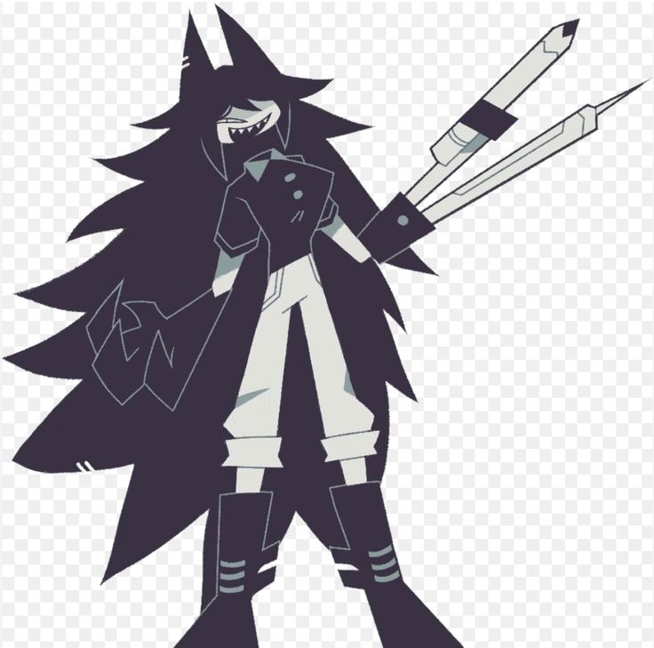 an anime character with long hair holding a pencil and wearing a black coat, standing in front of a white background