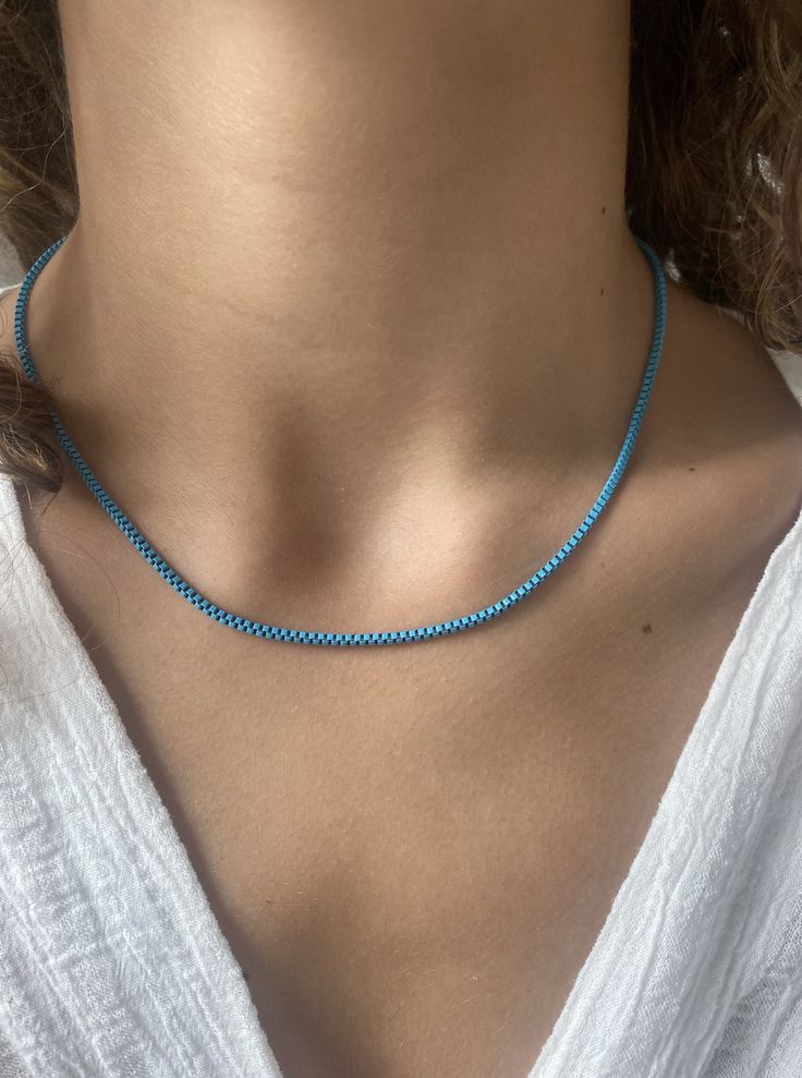 18k gold filled colored enamel box chain. Perfect to stack or wear on its own! Box Chain Necklace, Box Chain, Turquoise Necklace, Gold Filled, Onyx, Chain Necklace, 18k Gold, Beaded Necklace, Turquoise