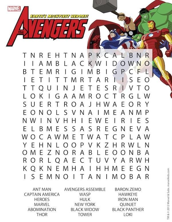 the avengers word search is shown in this image