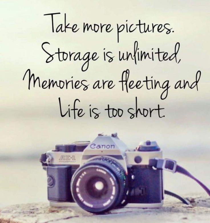 a camera sitting on top of a rock next to the ocean with a caption that reads, take more pictures storage is limited memories are feeling and life is too short