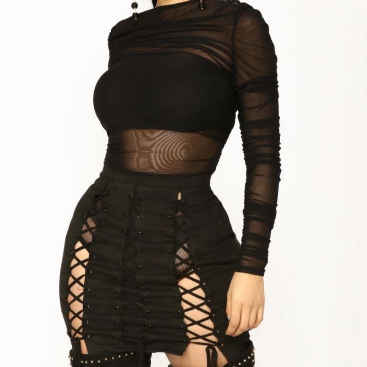 Black Mesh Dress, Size M. Never Worn! Perfect Condition. (Bandu Top Pictured On Model Not Included) Edgy Black Mini Dress For Club, Black Sheer Mini Dress For Club, Edgy Black Mini Dress For Going Out, Black Mesh Dress, Fashion Nova Dress, Fashion Nova Dresses, Dresses Black, Mesh Dress, Black Mesh