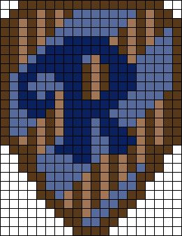 an image of a cross stitch pattern with the shape of a face in blue and brown