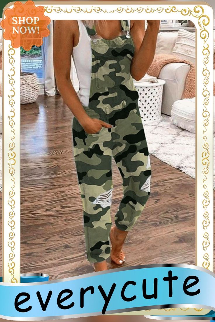 Blue Jeans Casual One Piece Pants P10258 Casual Camouflage Jumpsuits And Rompers For Spring, Casual Camouflage Jumpsuit For Spring, Casual Overalls With Side Pockets, Casual Baggy Overalls, Casual Full-length Jumpsuits For Fall, Casual Blue Overalls, Casual Green Overalls, Casual Full-length Overalls For Fall, Casual Full Length Overalls For Fall