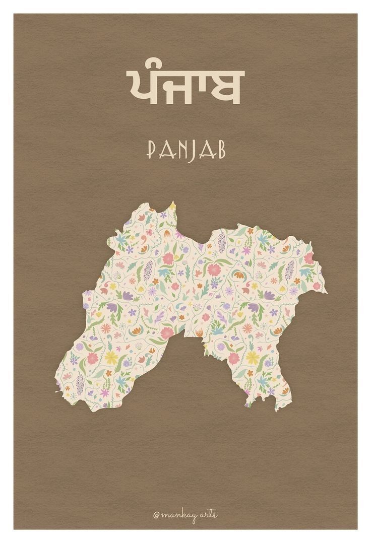 an illustrated map of the country of panjjab in india with floral designs