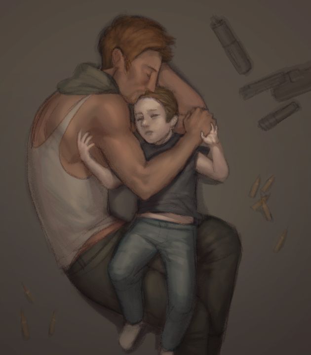 a drawing of a man hugging a woman