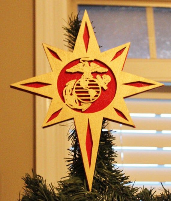 Official Hobbyist of the USMC; License number 21066 Don't miss out on the Marine Corps Custom made Tree Topper. It is made of wood and all hand cut. Measures 12 inches long and 10 inches wide. Red background with gold painted overlay. Please ask if you have any questions. Marine Corps Christmas Tree, Usmc Christmas, Marine Corps Christmas, Once A Marine, Christmas Topper, Marine Mom, How To Make Christmas Tree, Christmas Tree Star, Colonial Christmas