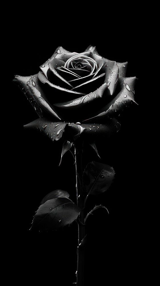 a black rose with water droplets on it