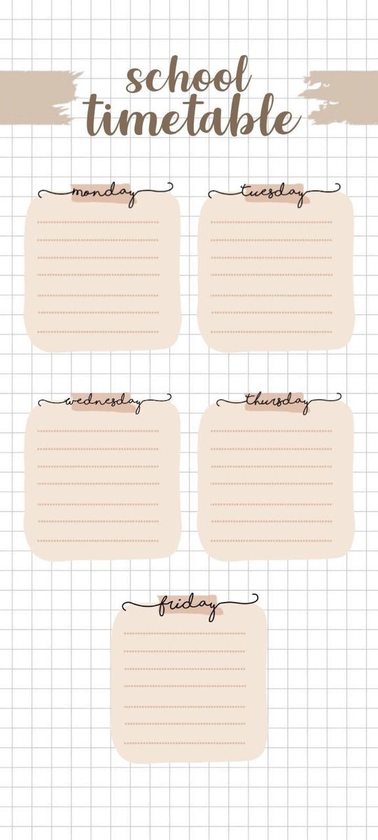 a set of four school timetables with handwritten writing on them and the words school timetable