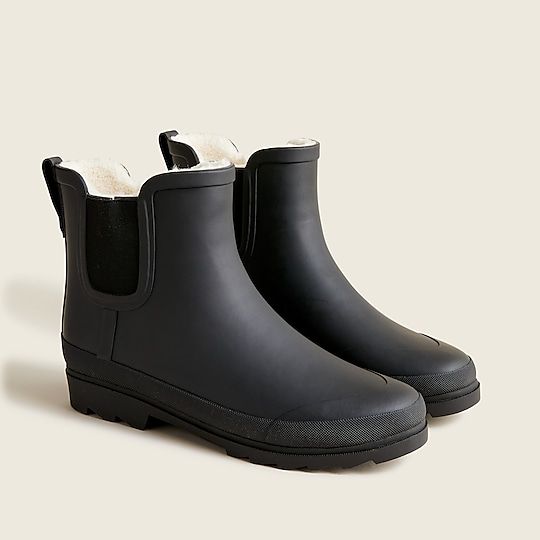 J.Crew: Sherpa-lined Chelsea Rain Boots For Women Winter Slip-resistant Rain Boots, Casual Slip-on Waterproof Rain Boots, Non-slip Rain Boots For Winter, Non-slip Rain Boots, Black Slip-resistant Rain Boots, Best Rain Boots, Rain Boots Women, Chelsea Rain Boots, Womens Rain Boots