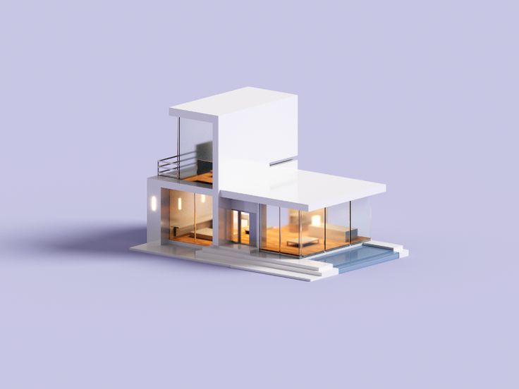 an architectural model of a house on a purple background