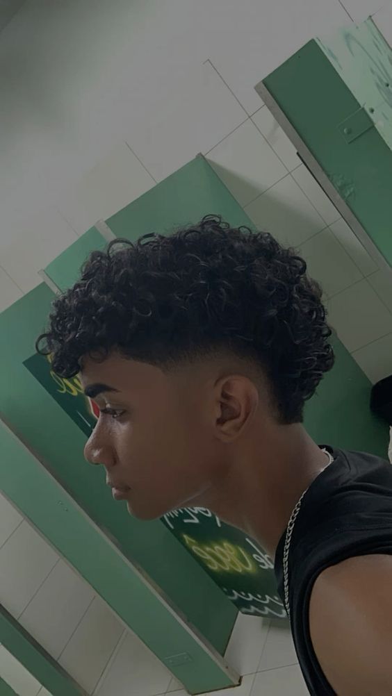 Haircut Ideas Curly Hair Men, Mullet Fade Curly Hair, Haircuts Men Curly Hair, Curly Burst Fade Mullet, Curly Hair Cuts Boys, Curly Hair Men Haircut Mullet, Curly Low Taper Fade, Haircuts For Boys With Curly Hair, Curly Mullet Hairstyle Mens