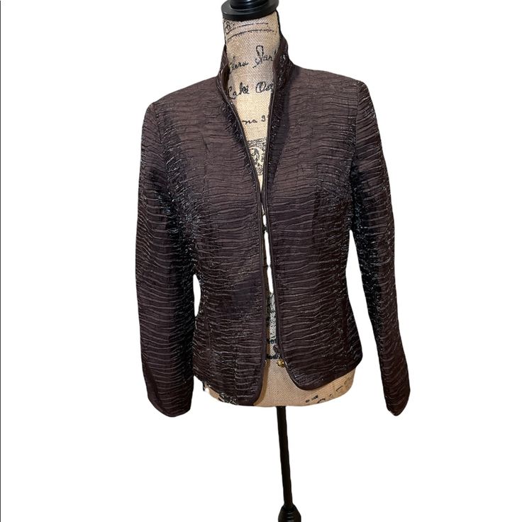 Brand New Women’s Brown Shiny Jacket From Qvc Size S Super Cute Bundle To Save Even More:) Brown Spring Party Blazer, Spring Formal Stretch Outerwear, Black Bolero Jacket, Pink Leather Jacket, Black White Blazer, Shiny Jacket, Black Suit Jacket, Ruffle Jacket, Houndstooth Jacket