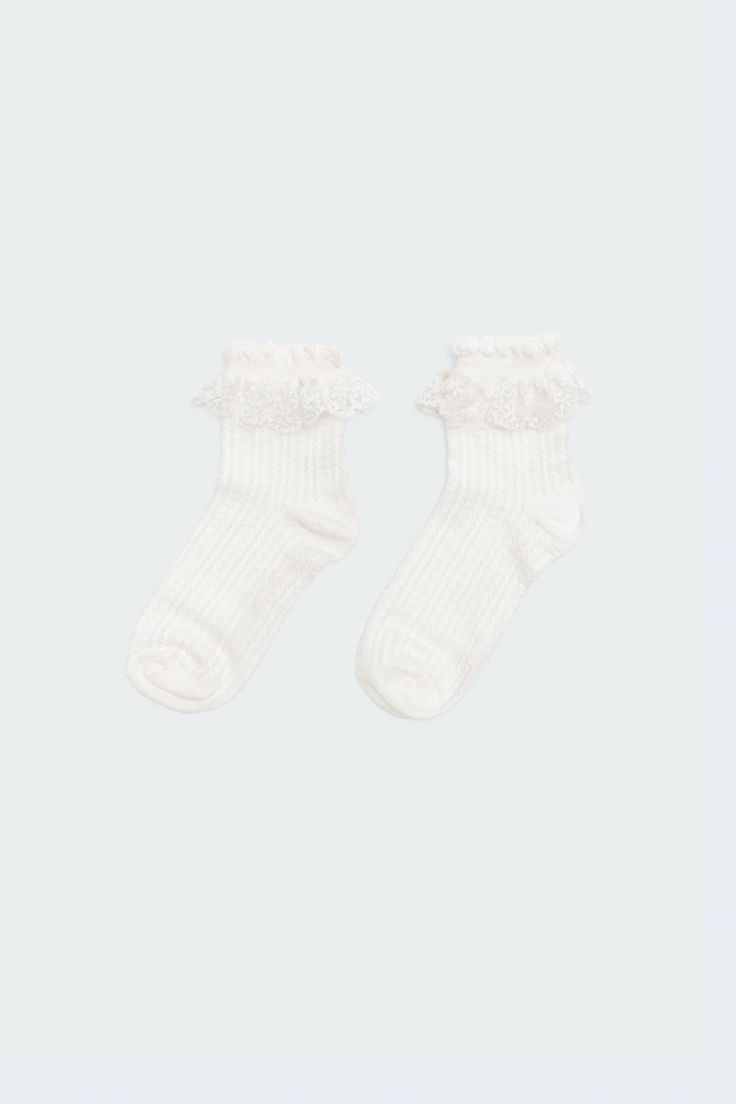 PRODUCT INFO Socks Lace frill detailing Cotton, Spandex Measurements (In): Length 10.4 Item care: Wash with similar color Frill Socks, Socks Lace, Swimwear Dress, Cotton Spandex, No Frills, Set Dress, Socks, Spandex, Lace