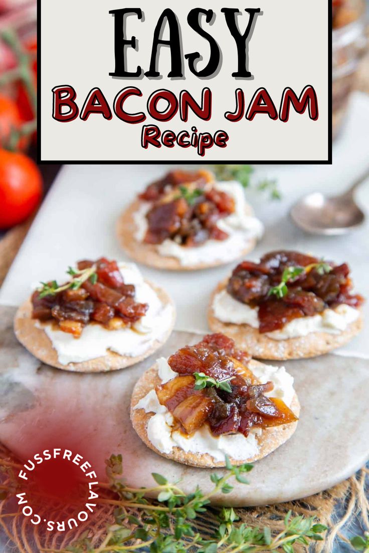 bacon jam is on top of mini crackers