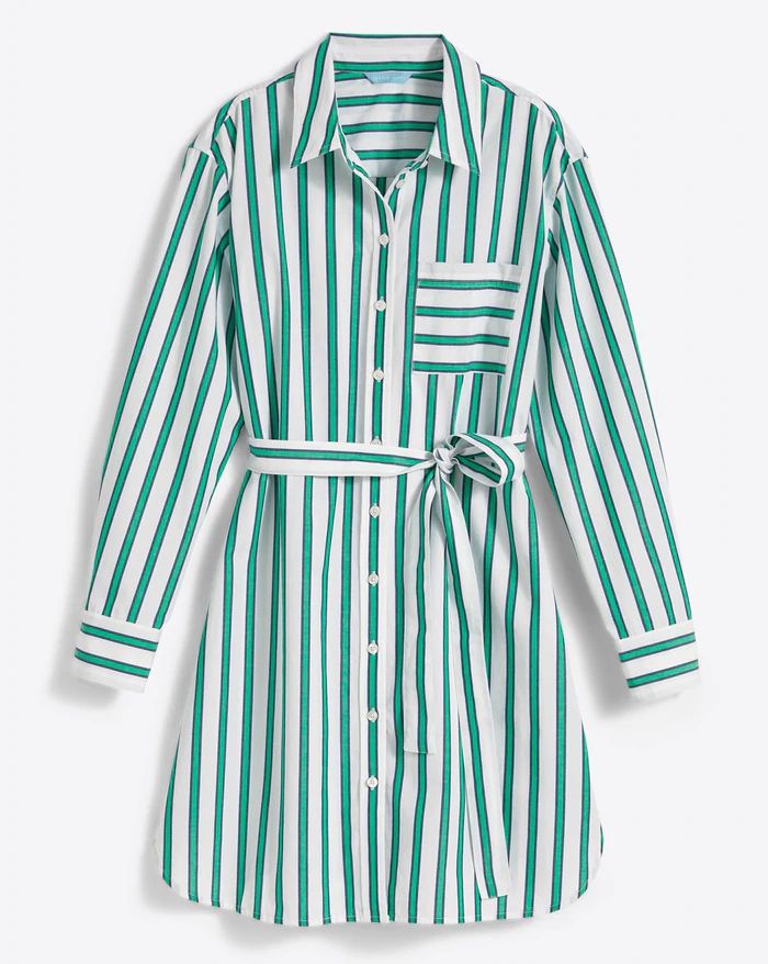 Carly Shirtdress in Bold Green Stripe – Draper James Long Sleeve Shirt Dress With Vertical Stripes For Spring, Striped Long Sleeve Shirt Dress For Daywear, Chic Long Sleeve Vertical Stripe Shirt Dress, Spring Long Sleeve Shirt Dress With Striped Collar, Chic Long Sleeve Shirt Dress With Vertical Stripes, Long Sleeve Shirt Dress With Striped Collar For Spring, Summer Long Sleeve Shirt Dress With Vertical Stripes, Long Sleeve Shirt Dress With Striped Collar For Summer, Chic Shirt Dress With Striped Collar For Daywear