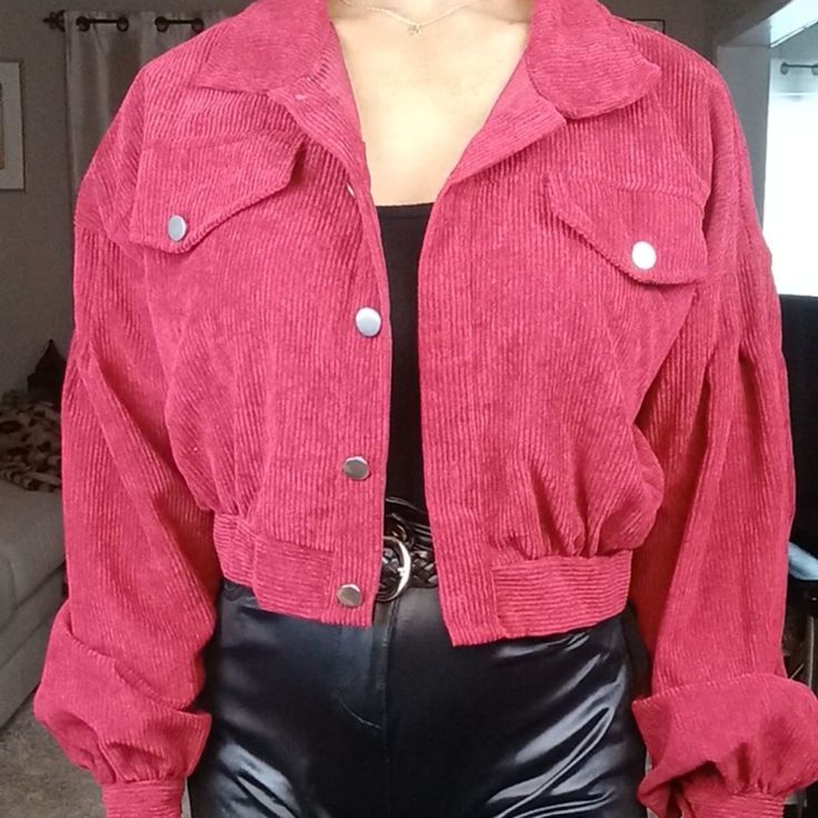 Who Doesn't Love A Nice Corduroy Piece When The Temps Start To Dip! We Love Our Lds Downtown Corduroy Bomber Jacket Because It's Lightweight Enough To Be Cozy And Cute Enough To Add A Little Style To Your Outerwear Wardrobe. With Jeans And Boots Or A Maxi Dress And Flats, This Piece Will Go The Distance In Your Fall/Winter Wardrobe! Red Casual Cropped Jacket With Long Sleeves, Red Cropped Long Sleeve Casual Jacket, Red Long Sleeve Cropped Jacket Casual, Red Long Sleeve Cropped Casual Jacket, Winter Red Outerwear With Corduroy Collar, Red Corduroy Winter Outerwear, Dress And Flats, Eggplant Colour, Eggplant Color