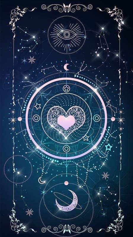 the heart is surrounded by stars and crescents