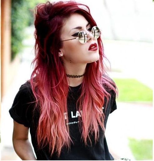 Color Combination With Red, Combination With Red, Pink Hair Tips, Ombre Hair Color For Brunettes, Hair Color Red Ombre, Wild Hair Color, Amber Hair, Pink Ombre Hair, Red Ombre Hair