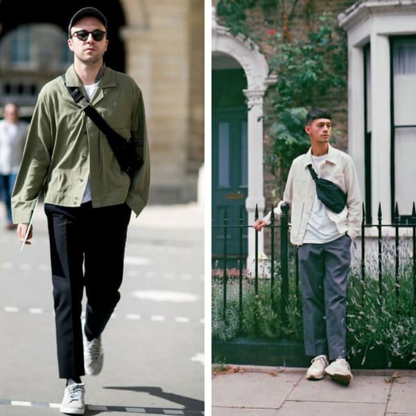 Uniqlo Sling Bag Outfit Men, Mens Brunch Outfit Spring, Mens Crossbody Bag Outfit, Men Crossbody Bag Street Style, Waist Bag Outfit Men, Sling Bag Mens Outfit, Outfit With Sling Bag, Bag Outfit Men, Fashion Photography Men