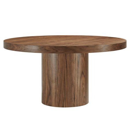 a wooden table with a round top