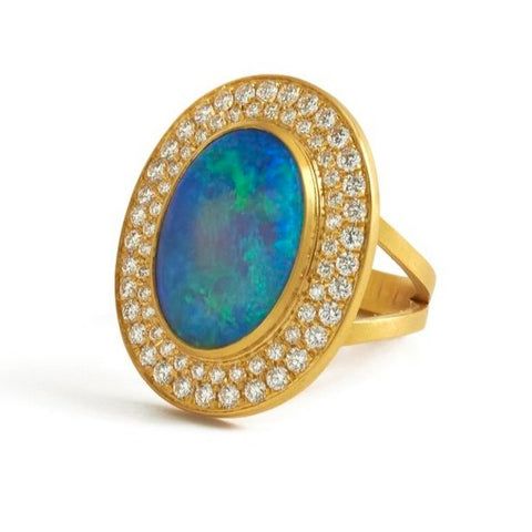 Luxury Gold Multi-stone Opal Ring, Luxury Oval Diamond Ring With Stone Setting, Luxury Gold Opal Ring Hallmarked, Luxury Yellow Gold Opal Ring, Luxury Oval Opal Ring With 17 Jewels, Fine Jewelry Yellow Gold Opal Open Ring, Yellow Gold Open Opal Ring Fine Jewelry, Luxury 14k Gold Opal Ring, Luxury Opal Ring With 17 Jewels For Anniversary