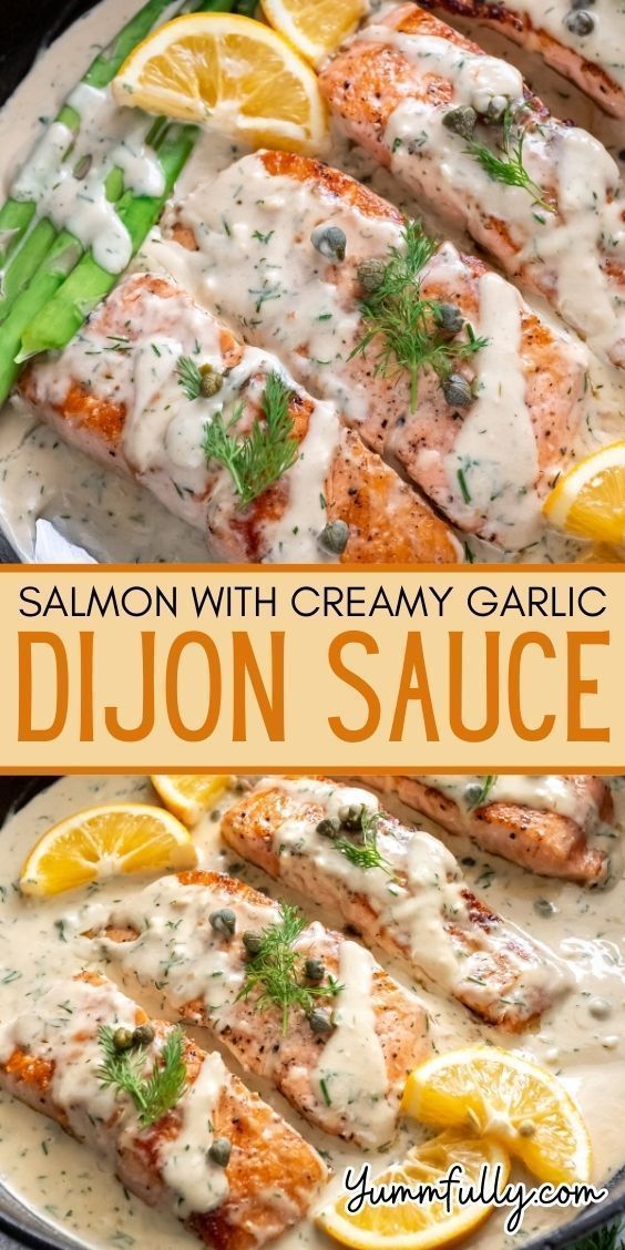 Salmon Dishes Dinners Meals, Bariatric Puree, Salmon Fish Recipes, Salmon Marinades, Garlic Dijon Sauce, Salmon Sauce Recipes, Creamy Dijon Sauce, Savory Salmon, Whole30 Recipe