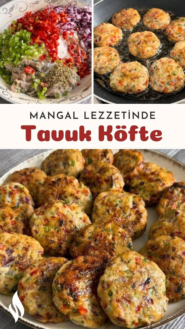 several different images of food in pans and on the table with text that reads, mango lezetinde tauk kofte