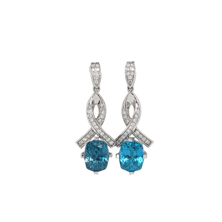 These beautiful drop earrings feature a pair of 7.89 carat weight cushion cut Blue Zircon gesmtones with natural earth mined diamonds set in solid 14K gold. These Blue Zircon earrings make a lovely December birthstone gift for your loved ones! These earrings are made with solid 14k Gold and natural earth mined SI / G-H Diamonds. As listed, these earrings are ready to ship. If you're interested in purchasing this setting with a different center stone please message us! Cushion Cut Gemstone Earrings For Formal Occasions, Fine Jewelry Cushion Cut Gemstone Earrings, Cushion Cut Gemstone Earrings In Fine Jewelry Style, Cushion Cut Gemstone Earrings For Fine Jewelry, Cushion Cut Gemstone Earrings Fine Jewelry, Elegant Cushion Cut Gemstone Earrings, Elegant White Gold Earrings With Accent Stones, Elegant Formal Earrings With Accent Stones, Elegant Blue Cushion Cut Earrings