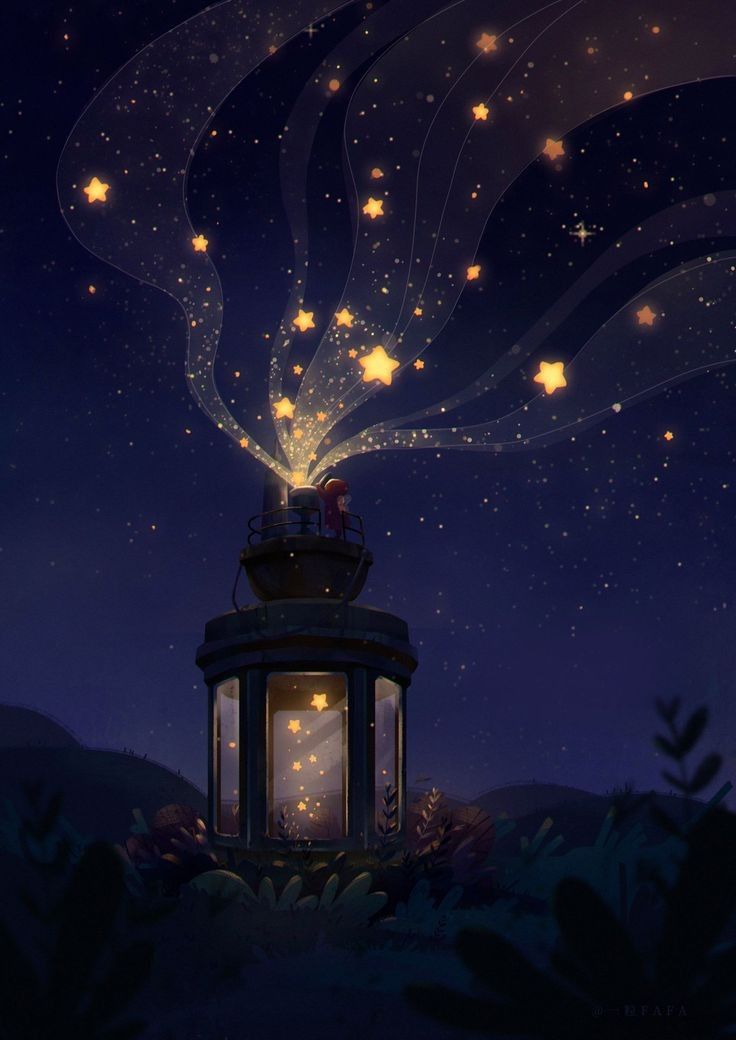 a lantern is lit up with stars in the night sky