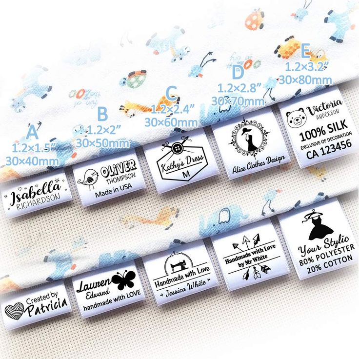 several labels are shown with different designs on them