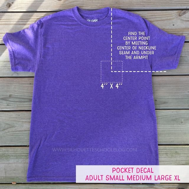 a purple t - shirt with the words pocket decal and small medium large size xx