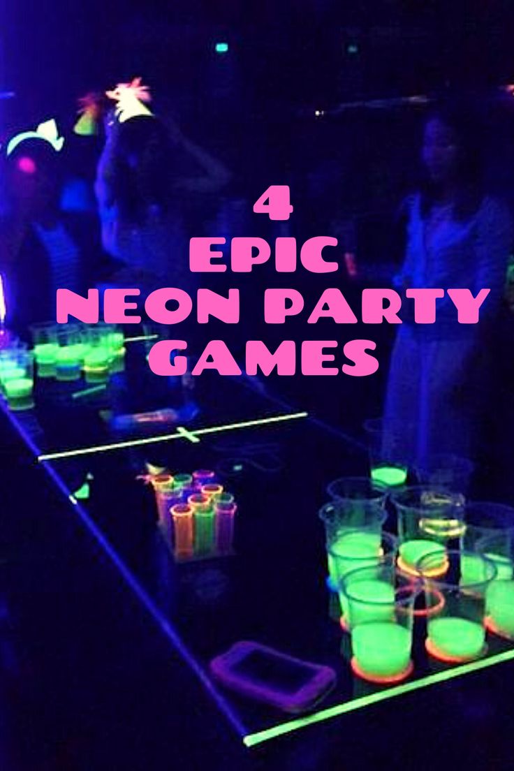 four neon party games with people in the background and text overlay that reads 4 epic neon party games