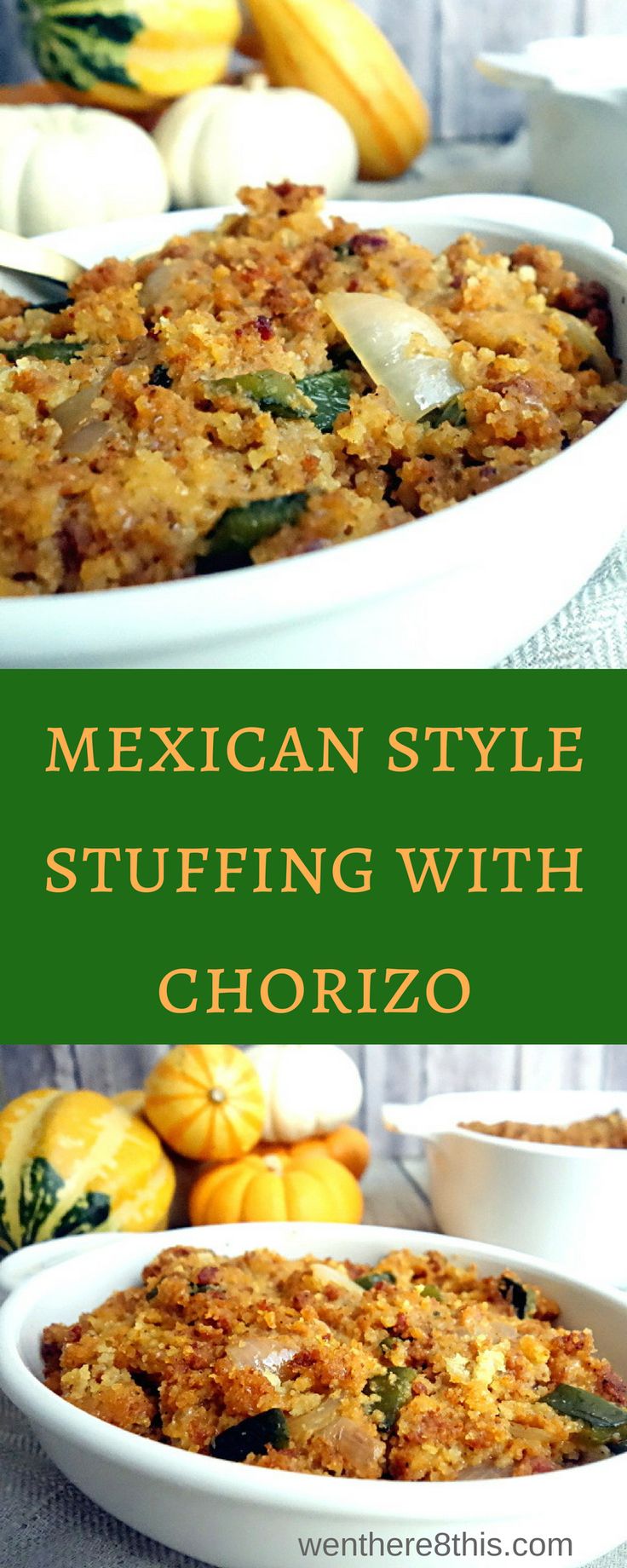 mexican style stuffing with chorizo in a white bowl