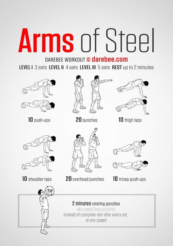 the arm workout chart shows how to do an arm press up with one hand and two hands