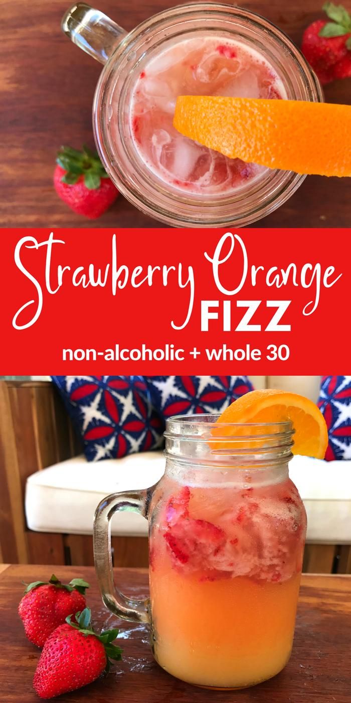 the strawberry orange fizz is in a mason jar