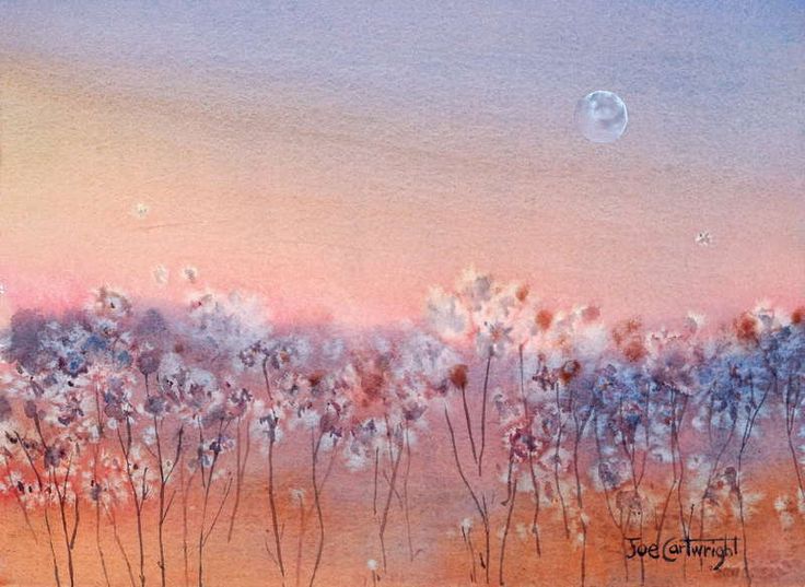 a painting of flowers in the foreground and a full moon in the background