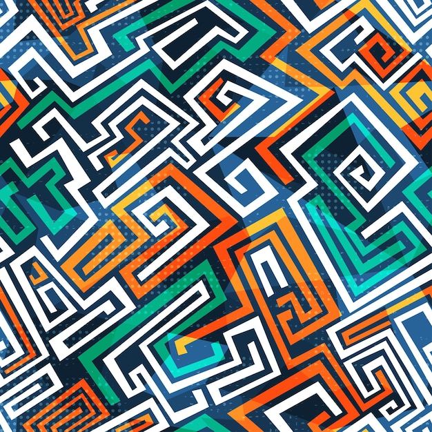 an abstract background with colorful lines and squares in blue, orange, green and white colors