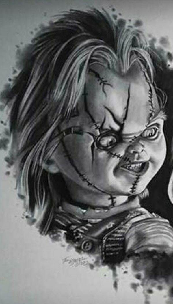 a black and white drawing of a creepy clown